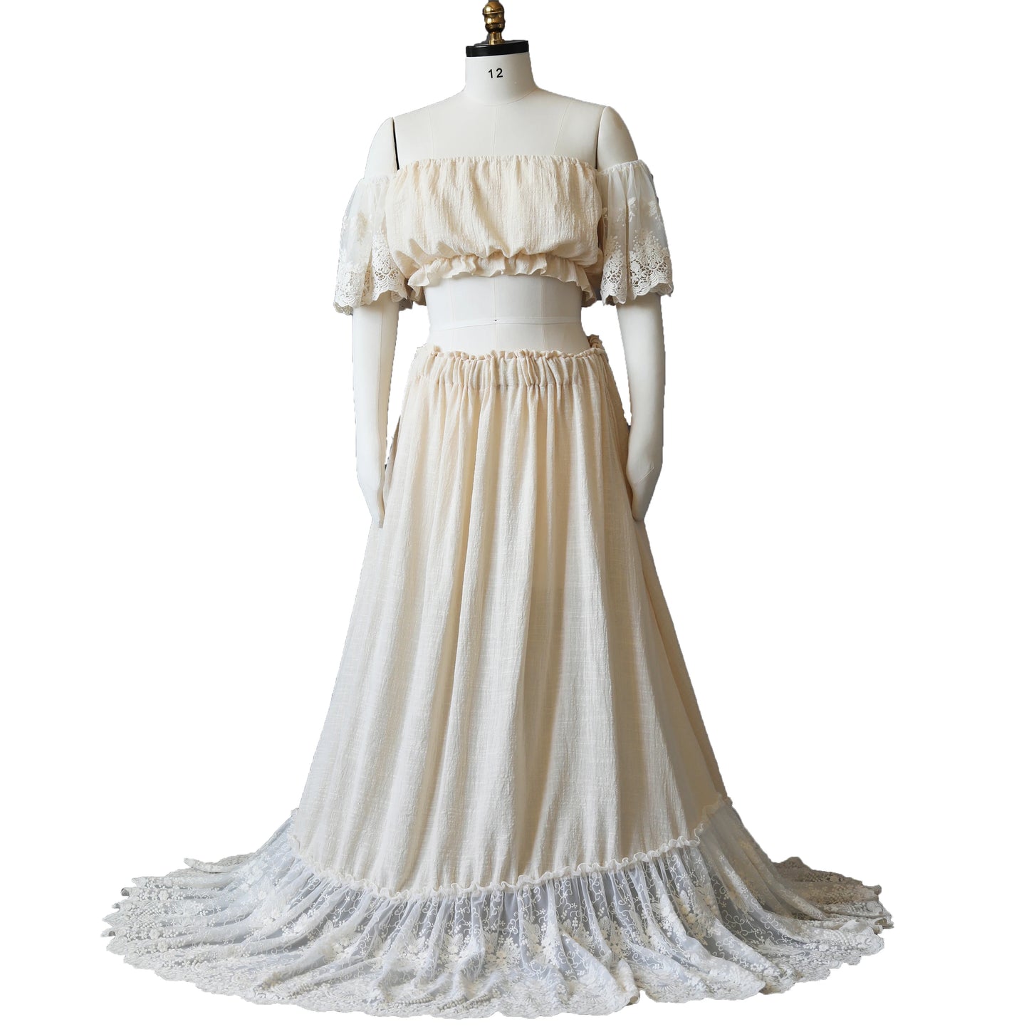 Maternity Boho Two Piece Set Vintage Lace Top Skirt Off Shoulder Bella