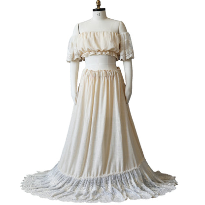 Maternity Boho Two Piece Set Vintage Lace Top Skirt Off Shoulder Bella