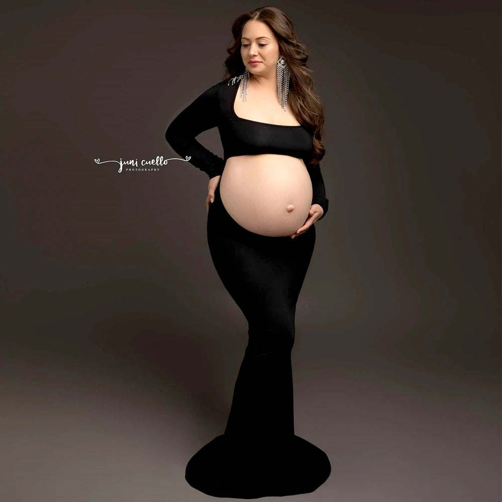 Maternity Dress Stretch Bodice Exposed Belly Skirt