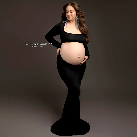 Maternity Dress Stretch Bodice Exposed Belly Skirt