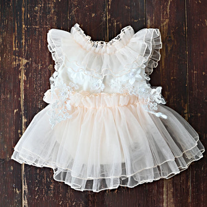 Newborn Beige Lace Tulle Dress Baby Costume Elegant Style Newborn Set