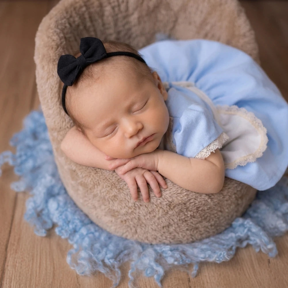 Newborn Photography Props Blue Alice Costume Lace Romper Infant Photoshoot Outfits Baby Girl Studio Posing Jumpsuit Clothes
