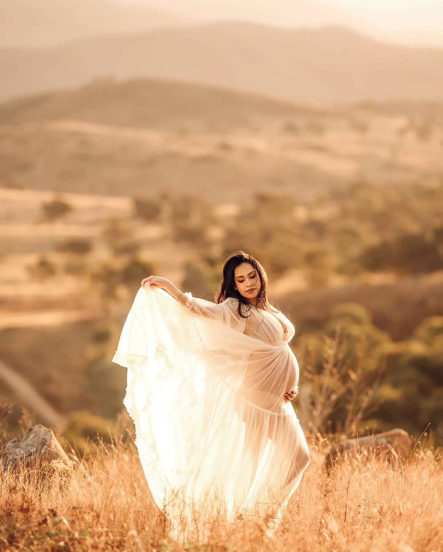 Photography Dress For Women White Transparent Chiffon V-neck Long Sleeved Dress Maternity Dress For Photo Shoot Pregnant
