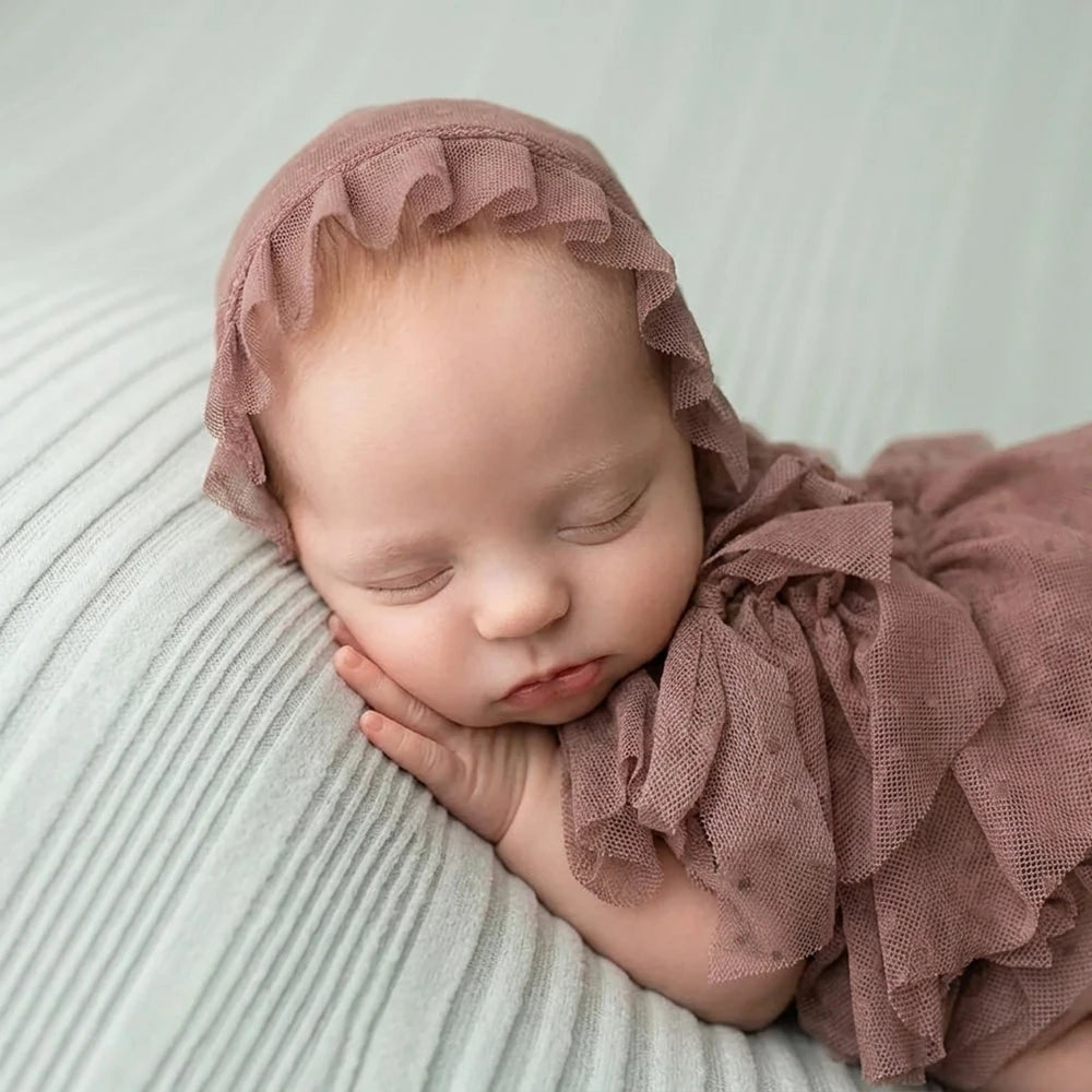 Newborn Lace Romper Long Sleeve Eyelash Bodysuit Backless Vintage Studio Costume