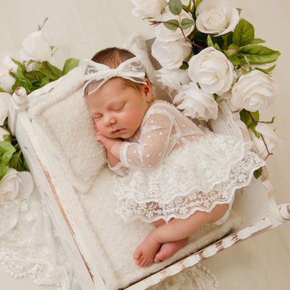 Baby Girl Lace Princess Dress Infantes Studio White Mesh Romper Clothing