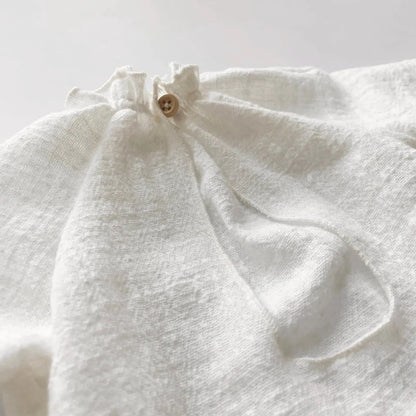 Vintage Newborn White Long Sleeve Romper Back Cutout Ruffle Detail Baby