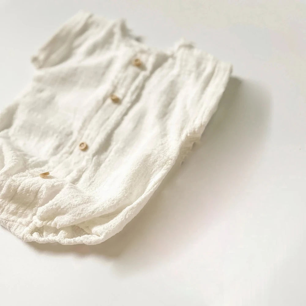 Newborn Romper White Linen Button Short Sleeve Baby Photo Family Maternity Shoo
