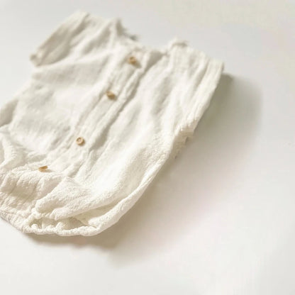 Newborn Romper White Linen Button Short Sleeve Baby Photo Family Maternity Shoo