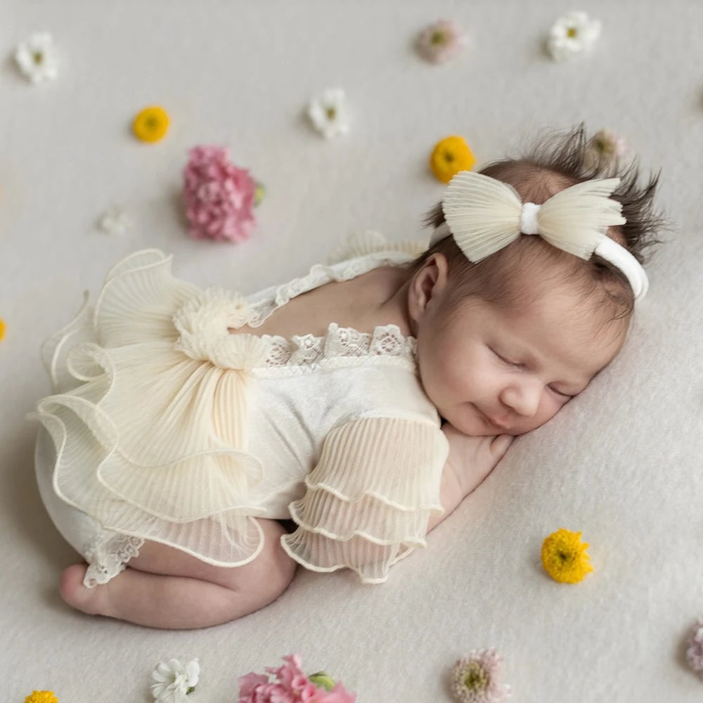 Baby Girl Cream Lace Ruffle Romper Princess Tutu