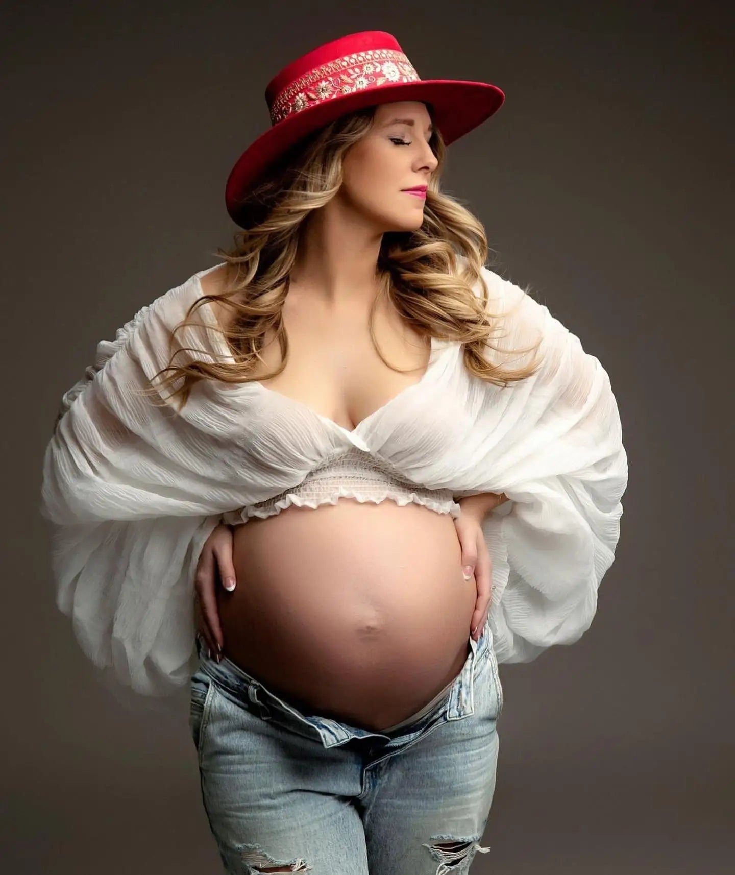 Maternity Pleated Top Female Fold Puff Sleeve Loose