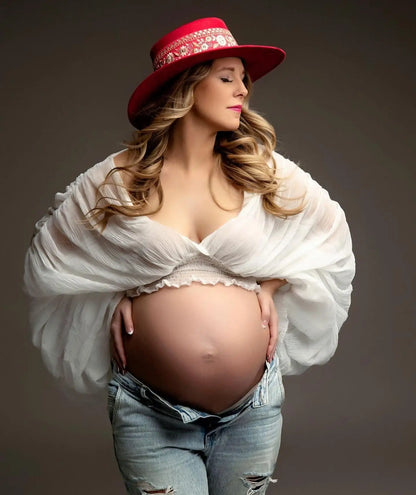 Maternity Pleated Top Female Fold Puff Sleeve Loose