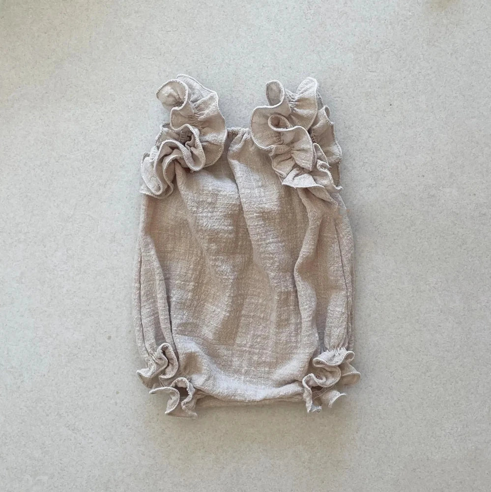 Newborn Ruffle Romper Khaki Linen Baby Soft