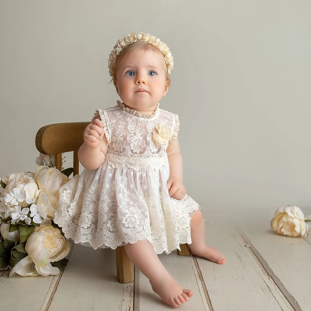 Baby Girls Romper Dress Casual Floral Embroidery Mesh Jumpsuit Princess Playsuit Newborn Boutique Cloth Studio