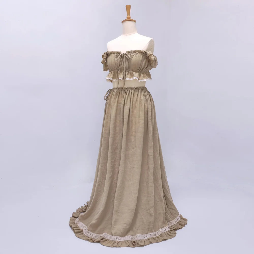 Cotton Suspender Two-Piece Maternity Photoshoot Dress Set - Baby Shower & Photography