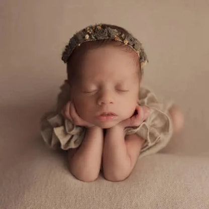 Newborn Ruffle Romper Khaki Linen Baby Soft
