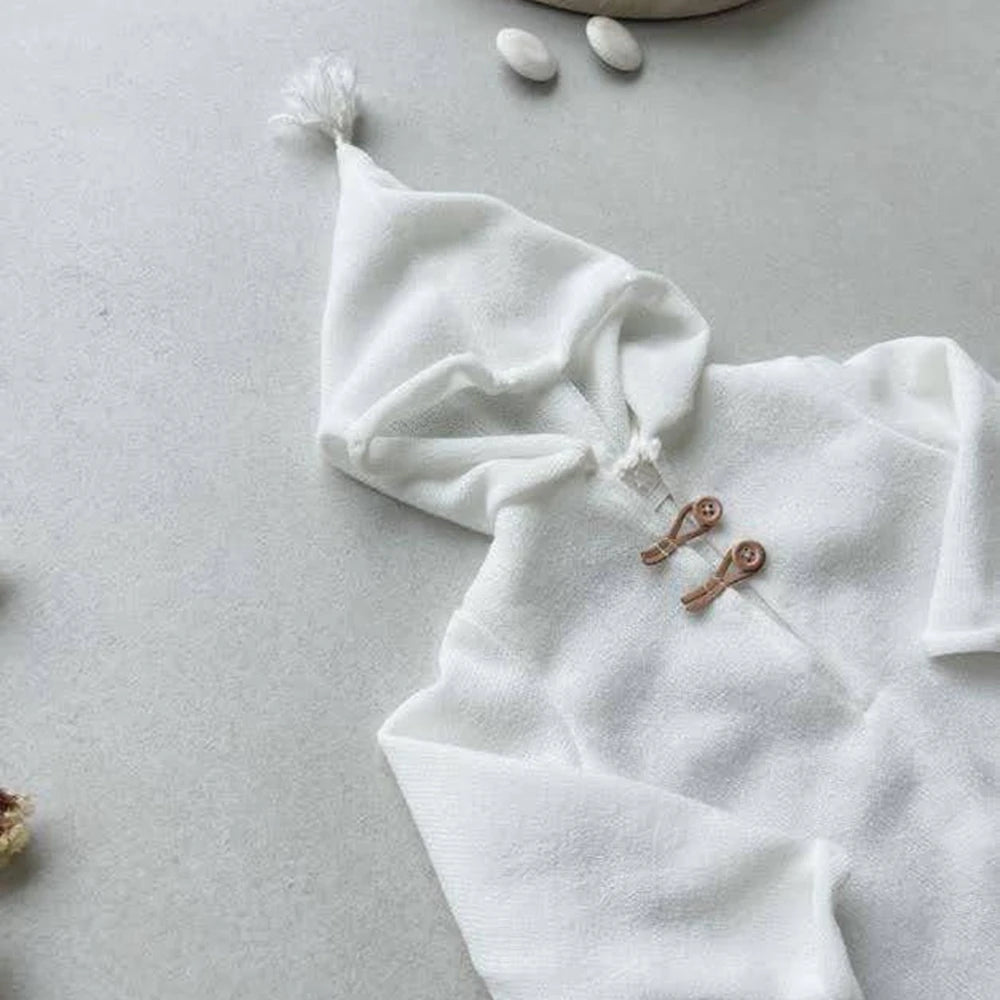 White Knitted Hooded Baby Romper Newborn Costume