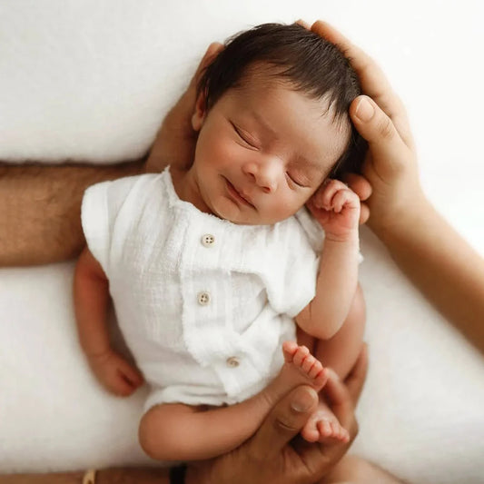 Newborn Romper White Linen Button Short Sleeve Baby Photo Family Maternity Shoo