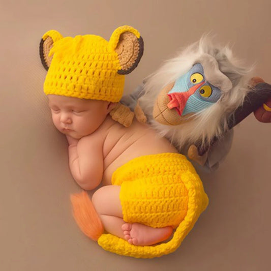 Lion Baby Costume Crochet Hat Diaper Cover Tail Newborn Studio