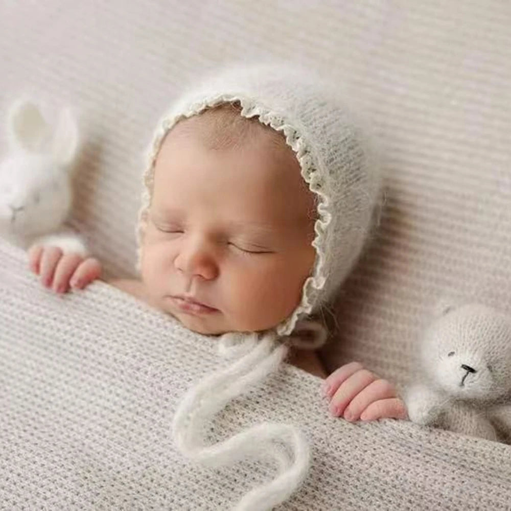 Newborn Knit Lace Hat Wrap Set Baby Vintage Soft Costume Bab