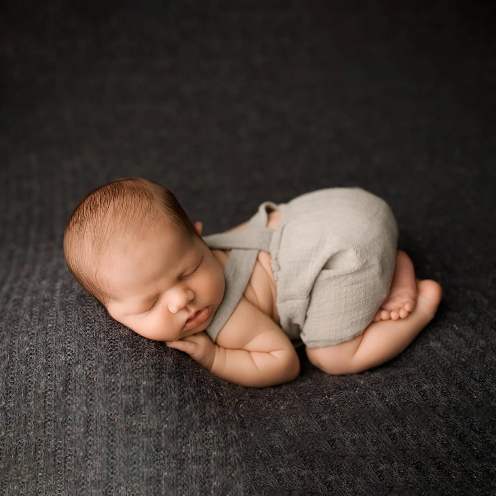 Baby Boy Vintage Newsboy Hat Linen Cotton Romper Suspenders