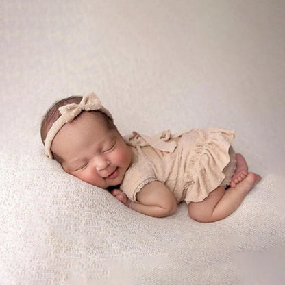 Baby Girl Ruffle Open Back Romper Bow Headband