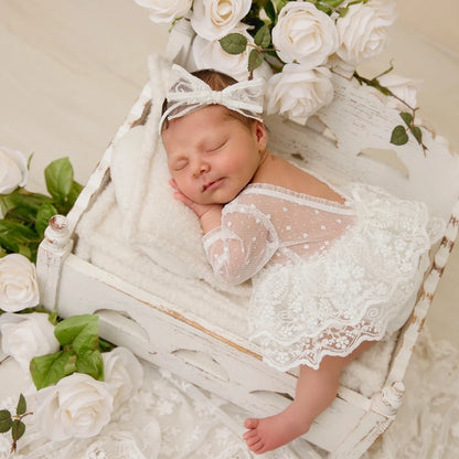 Baby Girl Lace Princess Dress Infantes Studio White Mesh Romper Clothing