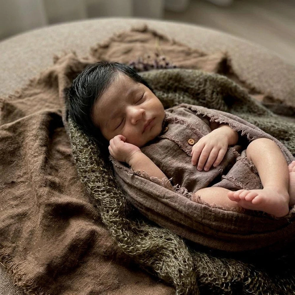 Boho Newborn Photo Solid Color Baby Girl Boy Romper Linen Look Picture Session Suits