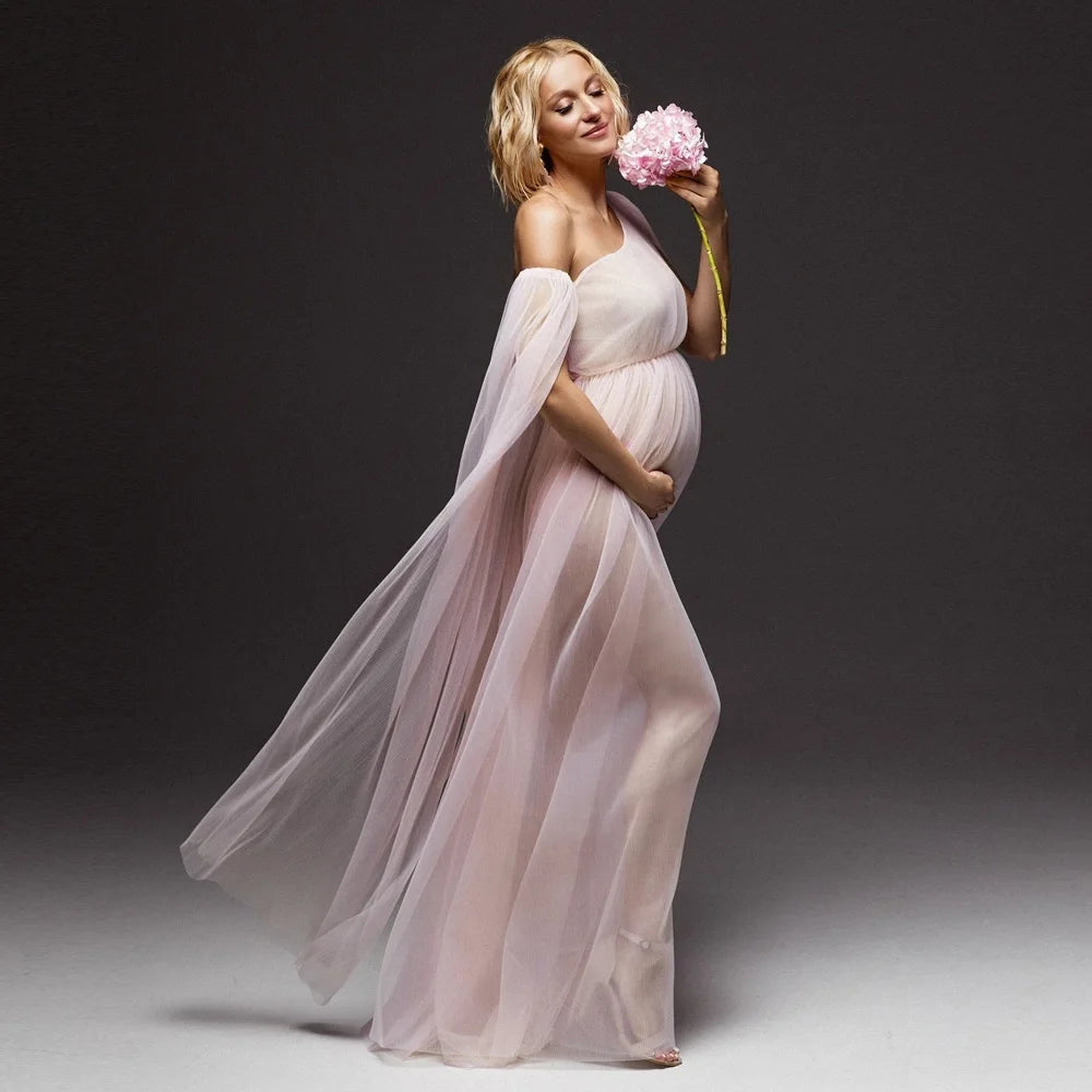 Maternity Gown For Photo Shoot Pleated Mesh Single Shoulder Dress Photography Dress For Women Dresses For Pregnant Women
