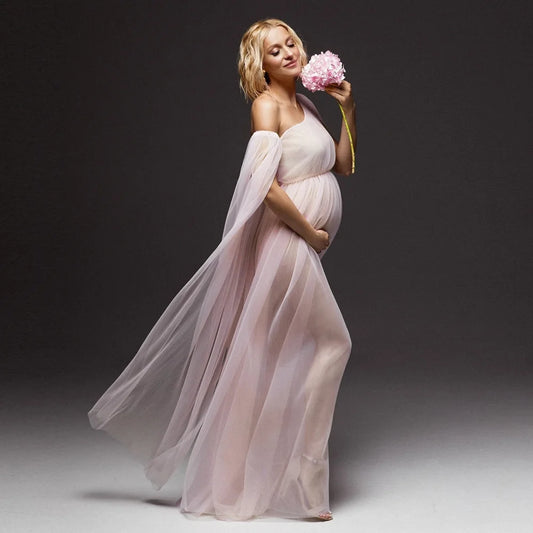 Maternity Gown For Photo Shoot Pleated Mesh Single Shoulder Dress Photography Dress For Women Dresses For Pregnant Women