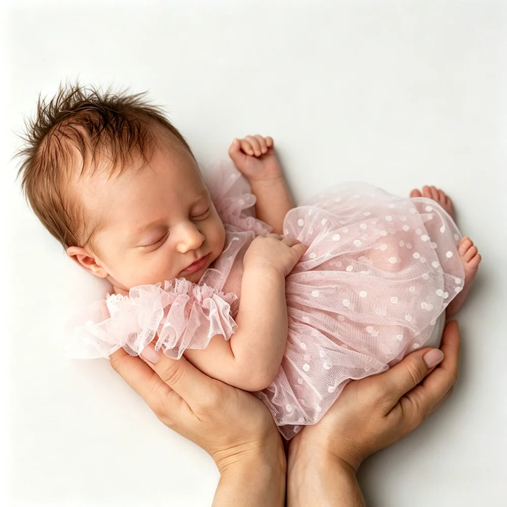 Baby Girl Pink Polka Dot Tulle Tutu Dress Ruffle Collar Newborn Set