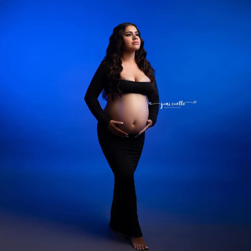 Maternity Dress Stretch Bodice Exposed Belly Skirt