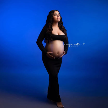 Maternity Dress Stretch Bodice Exposed Belly Skirt