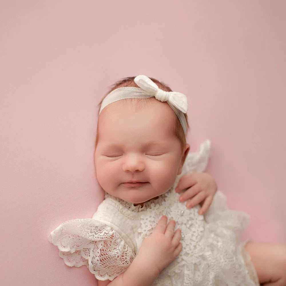 Baby Girl Lace Ruffle Open Back Romper Bow Headband Newborn