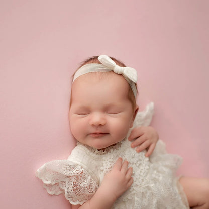 Baby Girl Lace Ruffle Open Back Romper Bow Headband Newborn