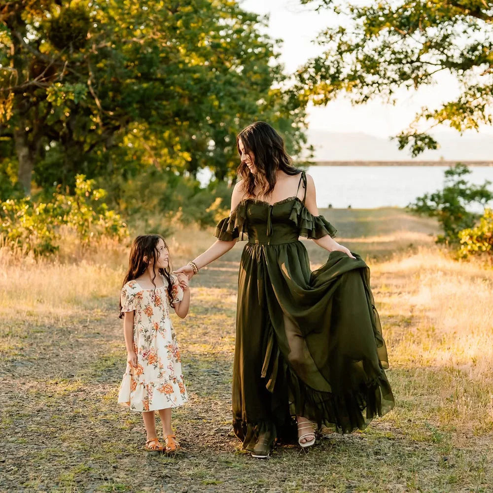 Dark Green Camisole Tulle Dress Photo Shoot Pregnant Photography Dress For Women Elegant Photography Studio Costumes