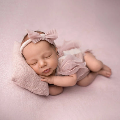 Baby Girl Ruffle Sleeve Romper Flower Bodice Bow Headband Newborn