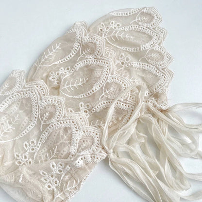 Lace Bonnet Baby Tie Knot Headband Vintage Floral Embroidery Newborn Set