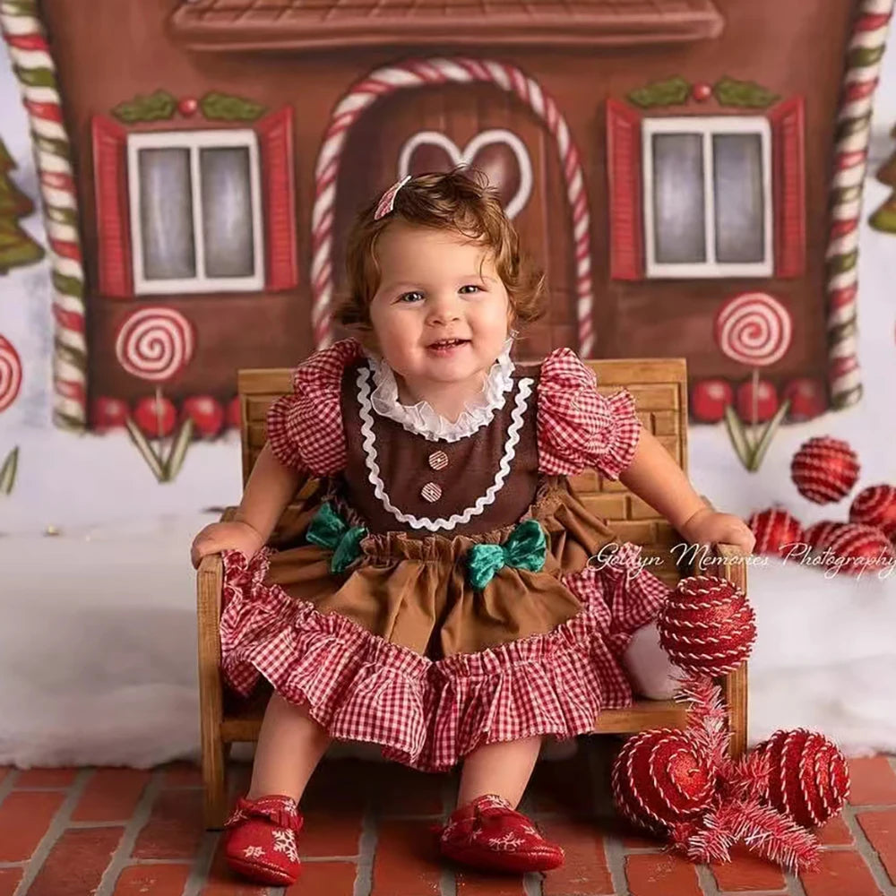 Newborn Christmas Gingerbread Girl Baby Dress Set Photo Studio Holiday Costume Shower Cloth