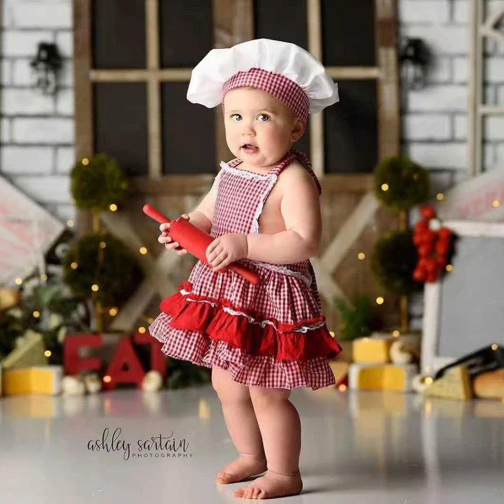 Newborn Baby Chef Set Apron Hat Cooking Smash Photo Studio Costume