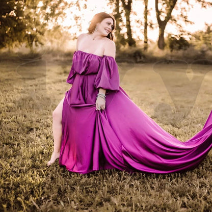 Maternity Soft Satin Off Shoulder Woman Baby Shower Gift Dress