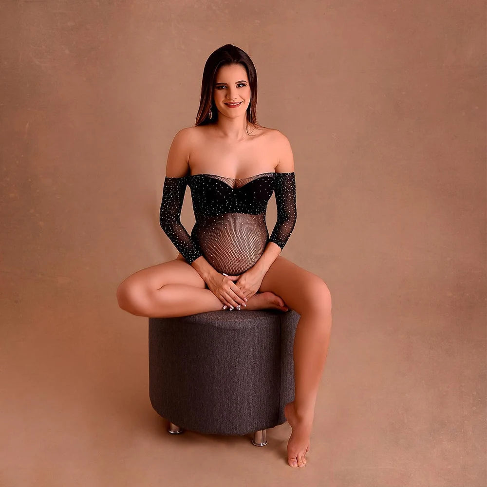 Maternity Shiny Small Rhinestone High Elastic Bodysuit