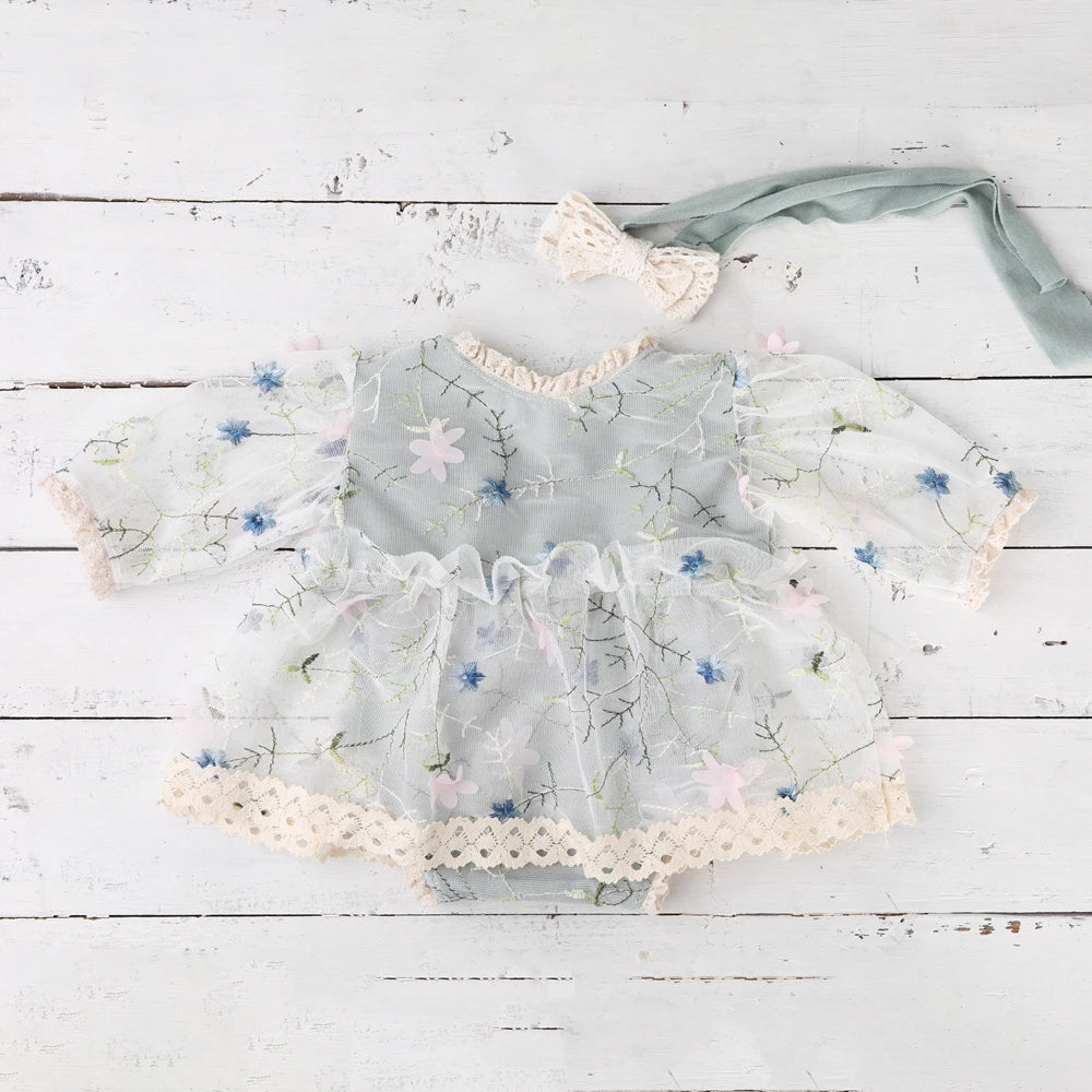 Newborn Girl Floral Lace Tutu Romper Baby Dress Princess Long Sleeve