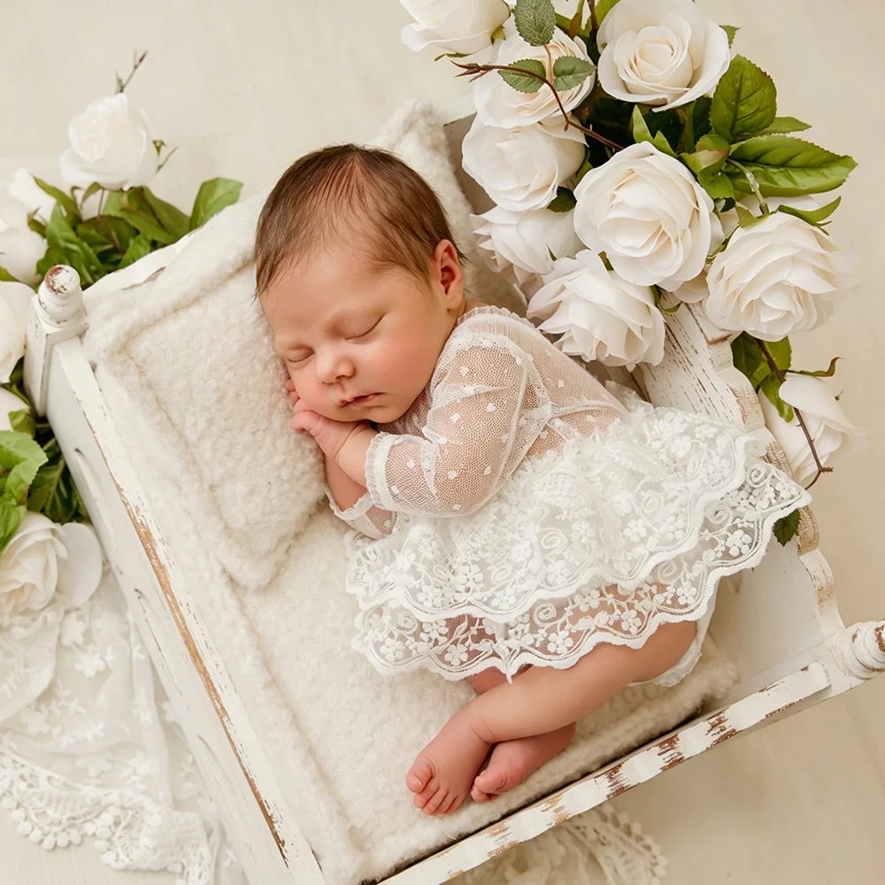 Baby Girl Lace Princess Dress Infantes Studio White Mesh Romper Clothing