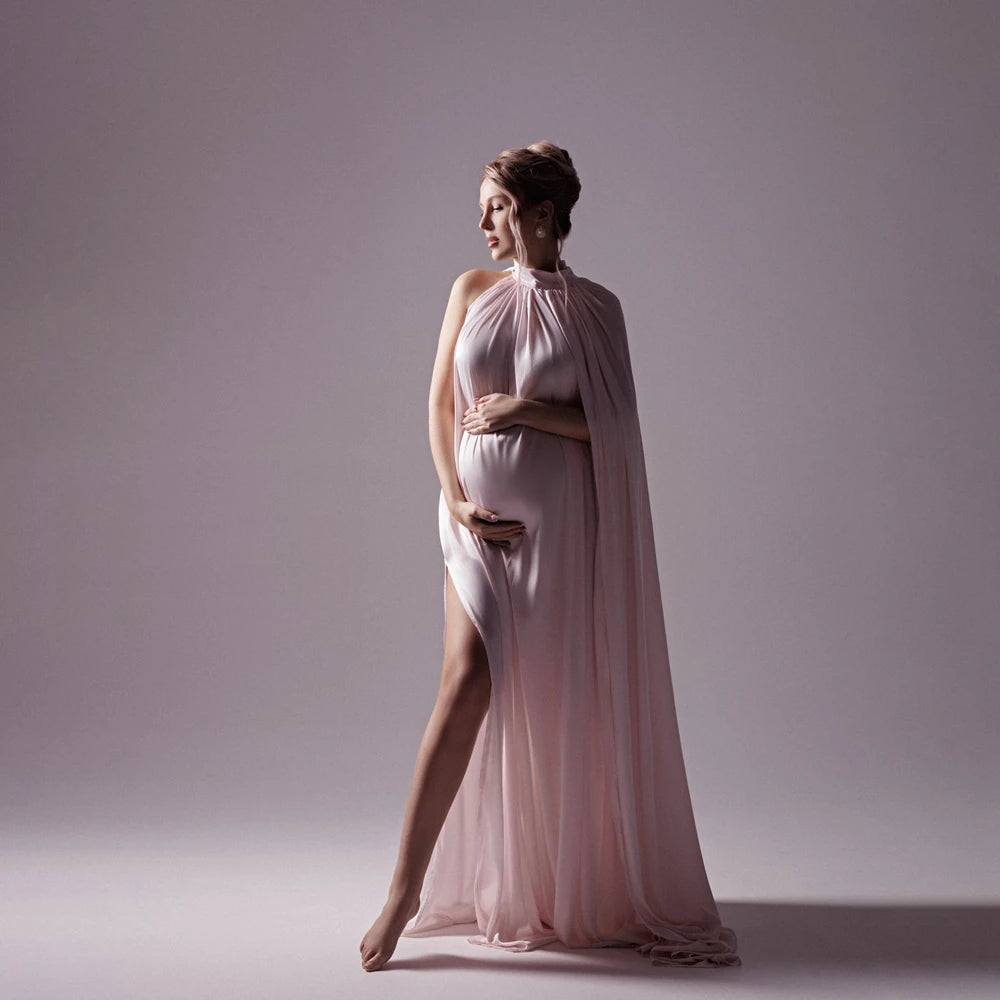 Flowing Round-Neck Cape Maternity Gown | KOOUOO