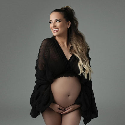 Maternity Pleated Top Female Fold Puff Sleeve Loose