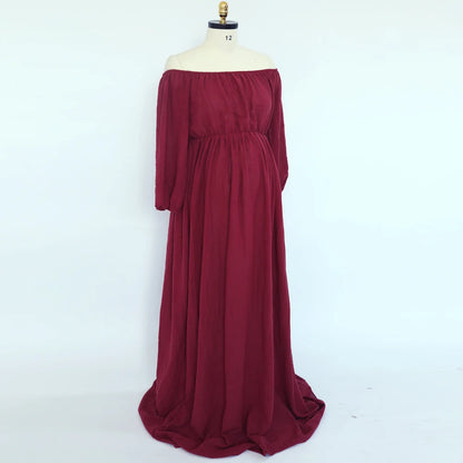 Maternity Bohemian Dress Comfort Linen Cotton One Shoulder Boho Style Baby Shower