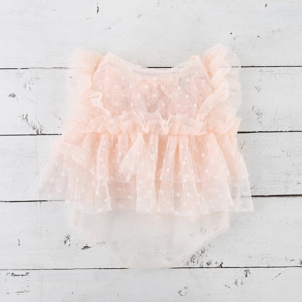 Polka Dot Tulle Tutu Dress Ruffle Shoulder Baby Girl Newborn Newborn Set