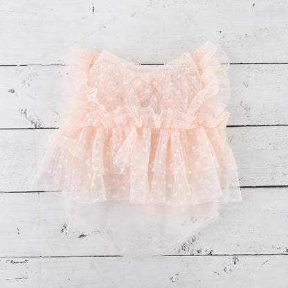 Polka Dot Tulle Tutu Dress Ruffle Shoulder Baby Girl Newborn Newborn Set