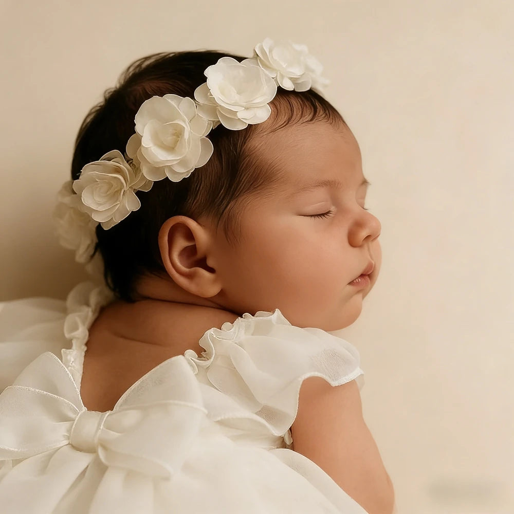 Magical White Angel Wing Ruffled Tulle Dress Back Bow Newborn Photo Newborn Set