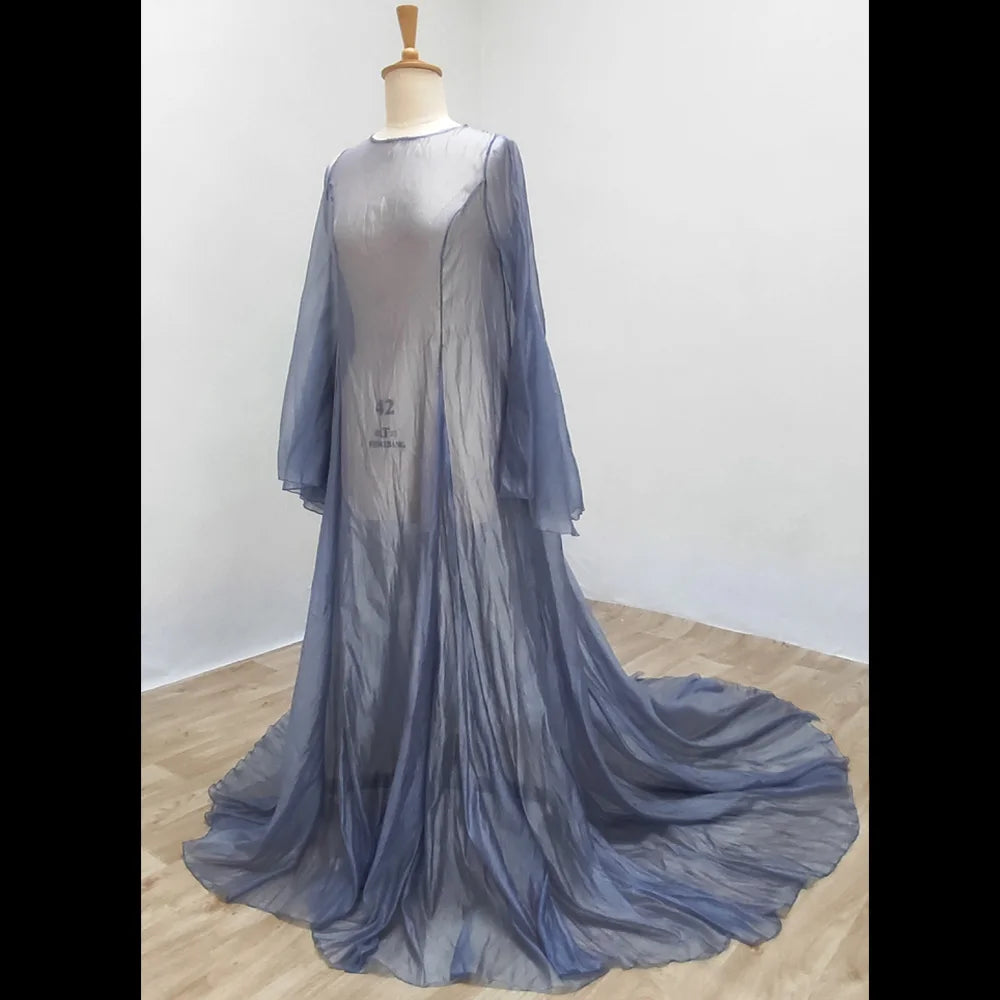 Simple Style Long Sleeve Soft Tulle Dress Clothes For Pregnant Women Floor Length Long Tail Dress Maternity Photo Shoot Dresses